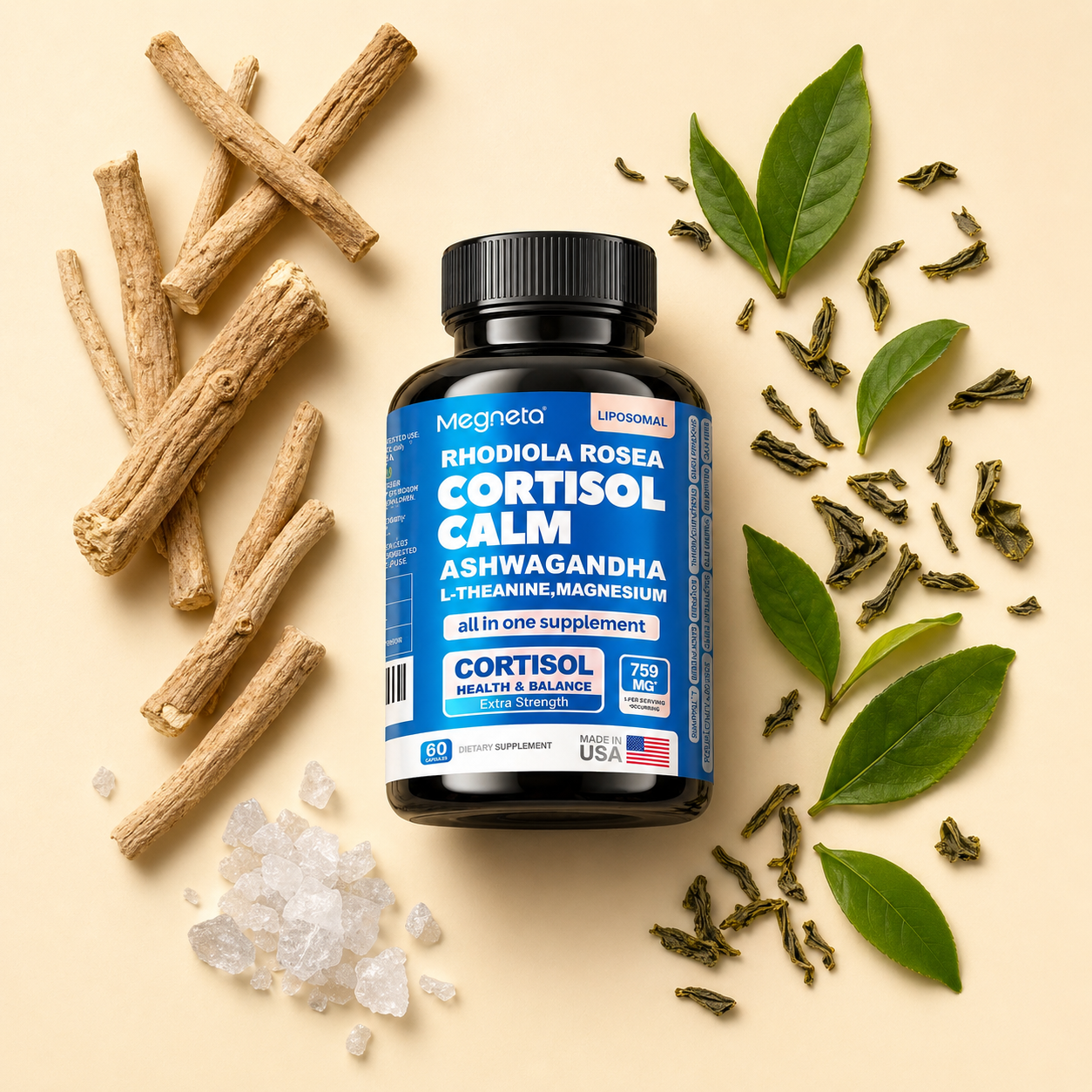Ingredientes naturales ashwagandha magnesio adaptogenos Cortisol Calm kalmavit