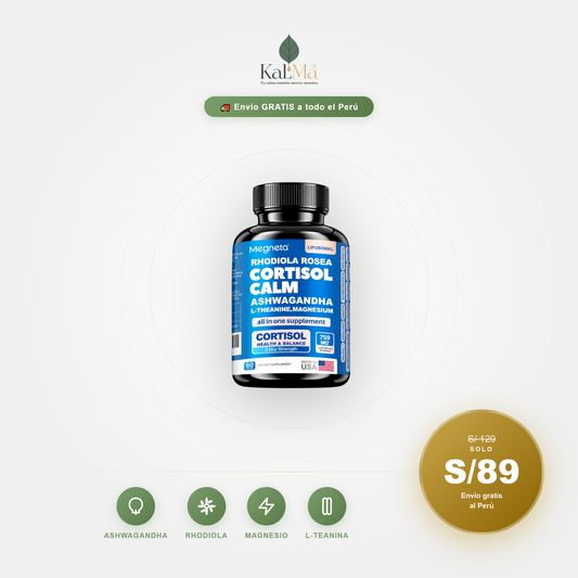 Cortisol Calm suplemento liposomal 4 ingredientes ashwagandha rhodiola magnesio kalmavit peru