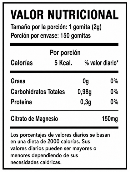 Gomitas de Citrato de Magnesio | Relajación y bienestar muscular - tabla valor nutricional
