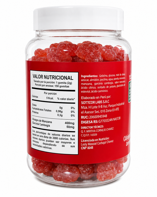 Gomitas de Vinagre de Manzana | Con garcinia cambogia - vista lateral derecha