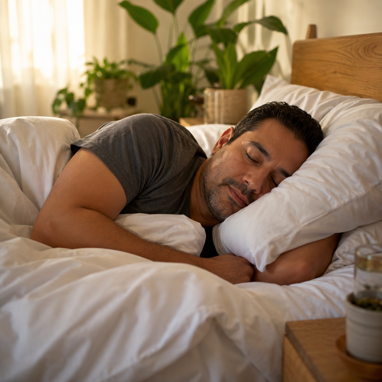 Hombre durmiendo profundamente gracias a Cortisol Calm kalmavit resultado sueno